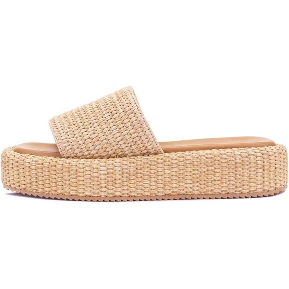 Women's Natural Raffia Wicker Espadrilles Slip On Low Wedge Slides Summer Straw - Picture 1 of 6